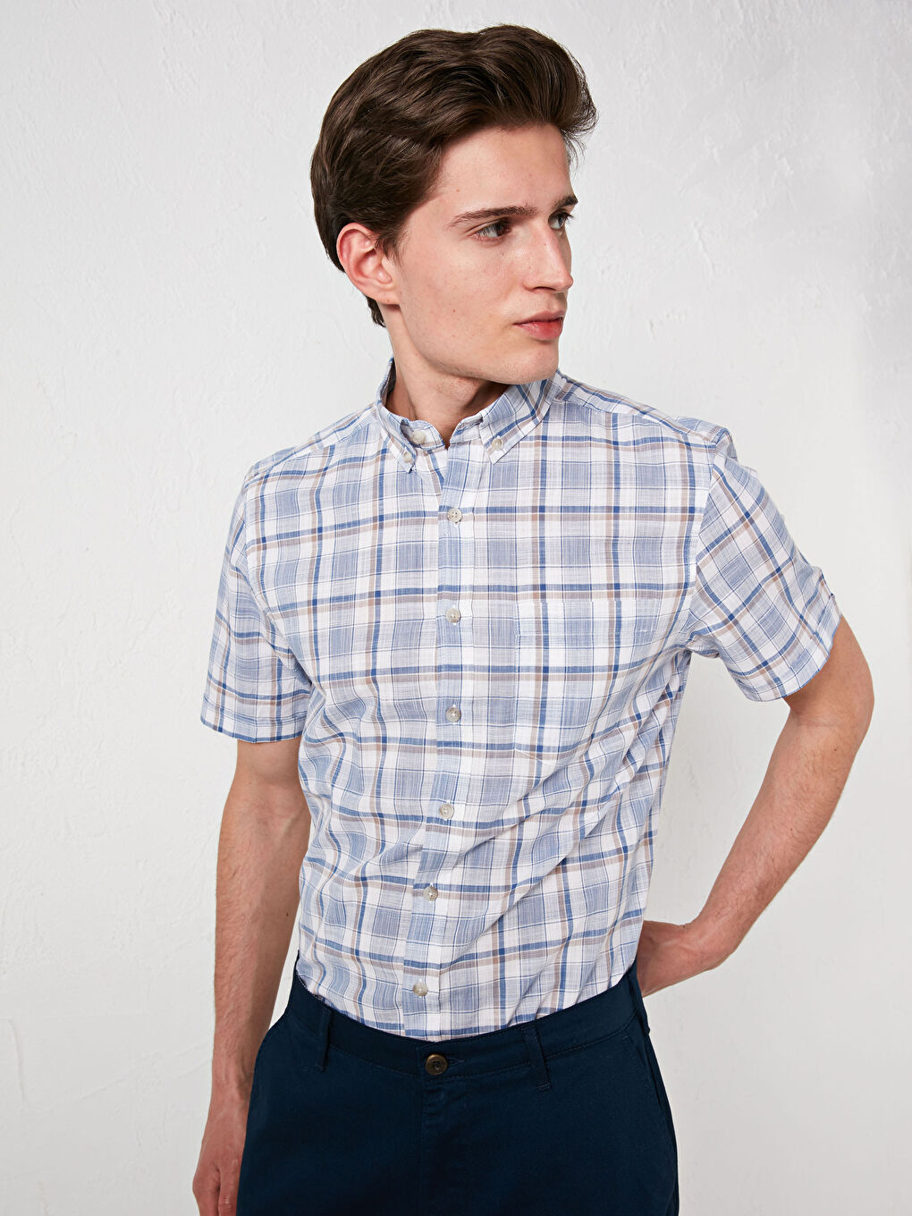 LCWAIKIKI Classic Regular Fit Short Sleeve Plaid Poplin
