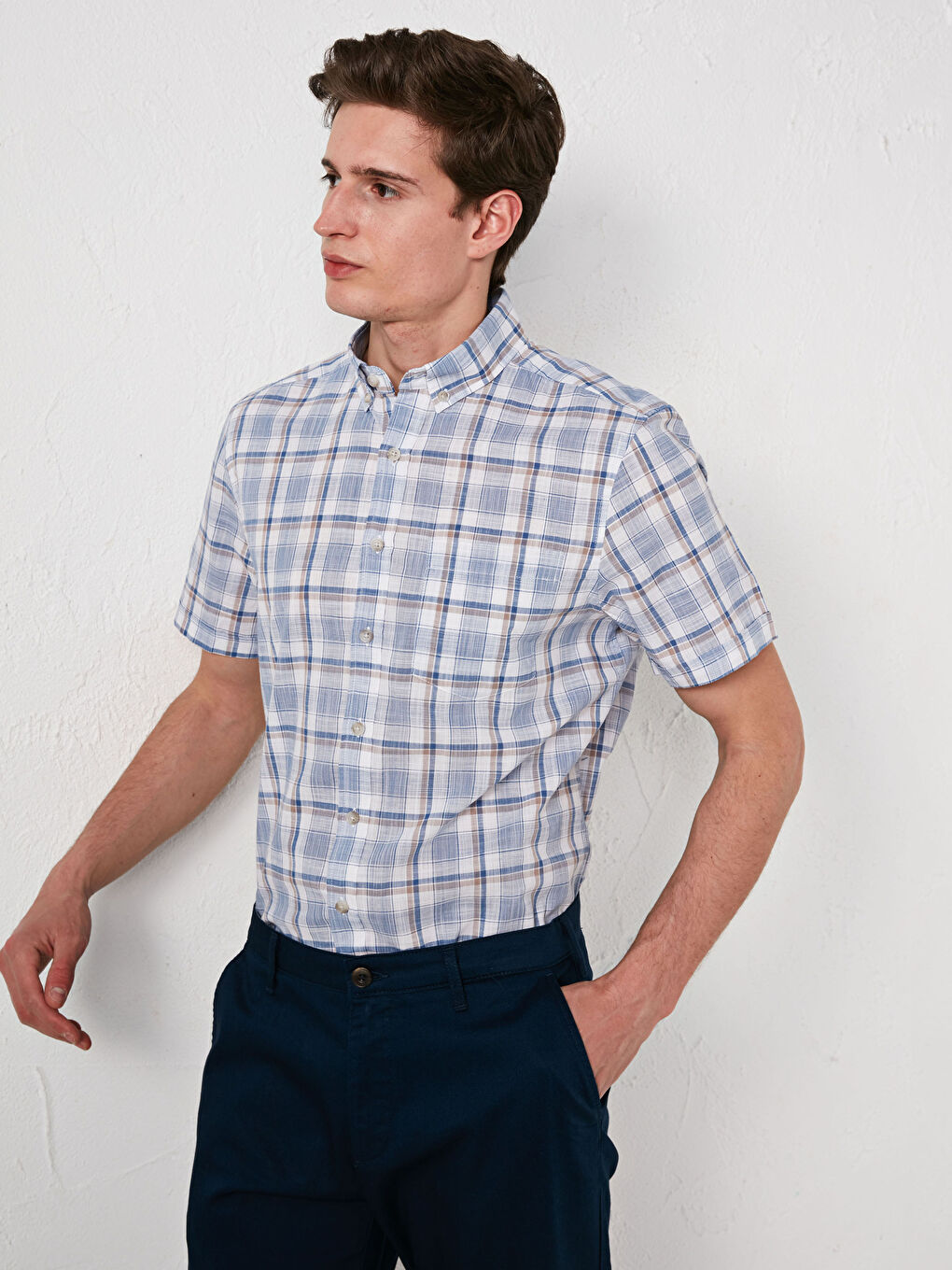 LCWAIKIKI Classic Regular Fit Short Sleeve Plaid Poplin