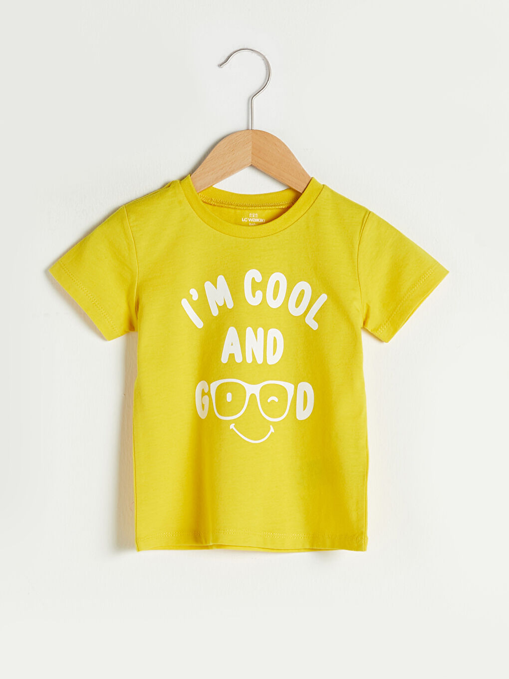 Sarı Bisiklet Yaka Kısa Kol Baskılı Pamuklu Erkek Bebek Tişört