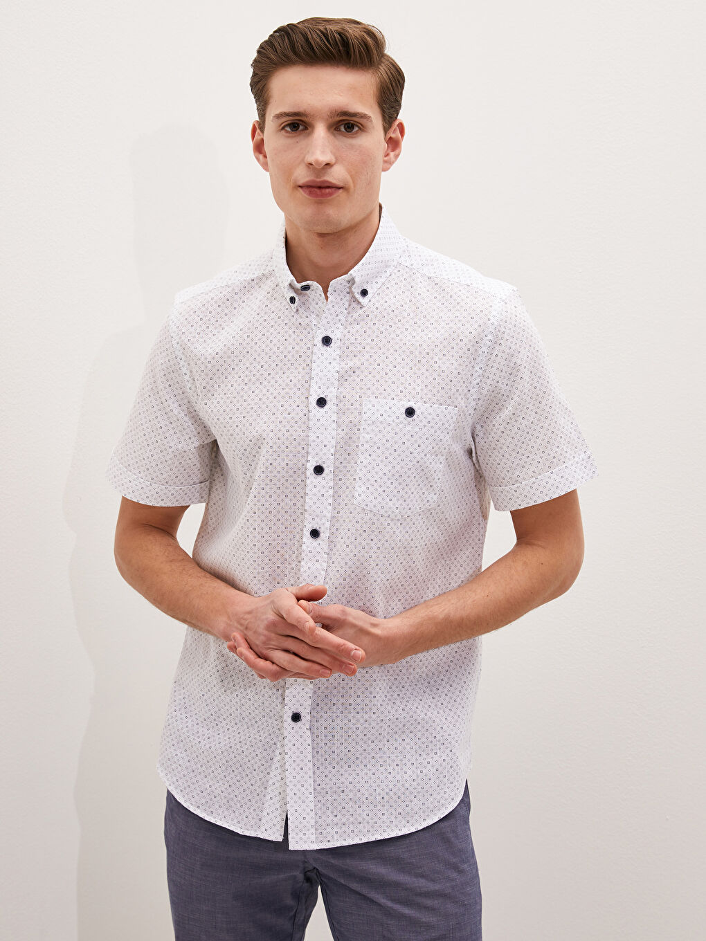 Beyaz Regular Fit Kısa Kollu Poplin Erkek Gömlek