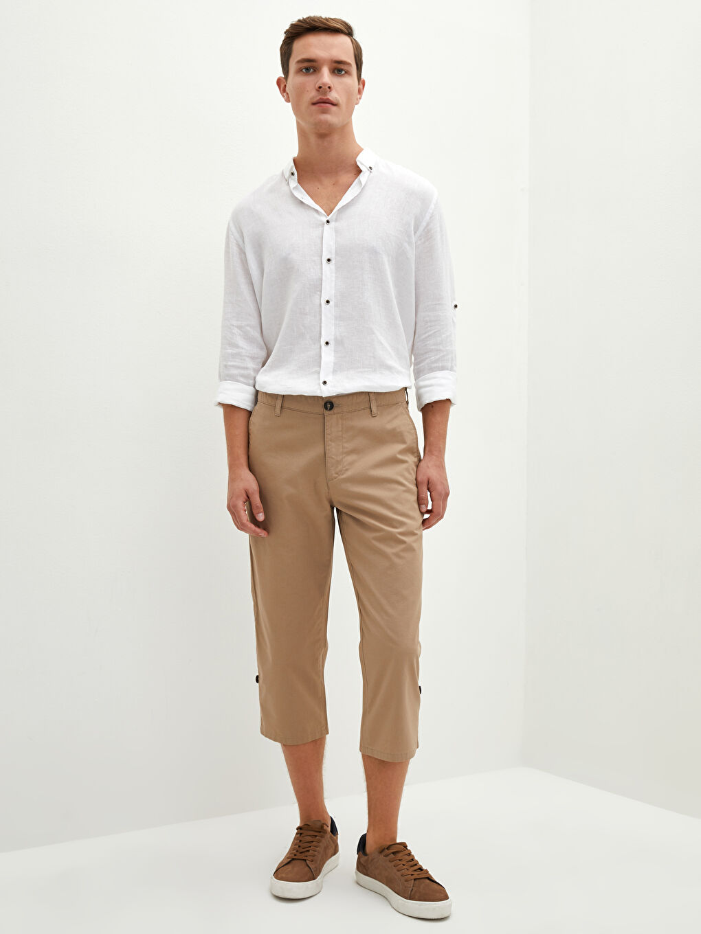 Bej Standart Kalıp Erkek Bermuda Şort-1