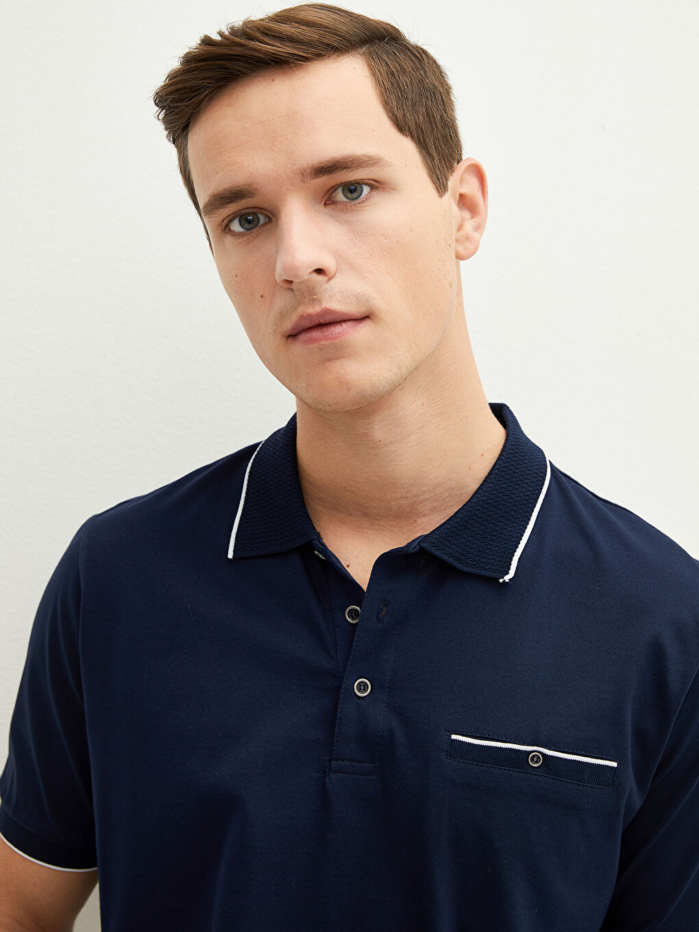 Lacivert Merserize Polo Yaka Kısa Kollu Erkek Tişört-1