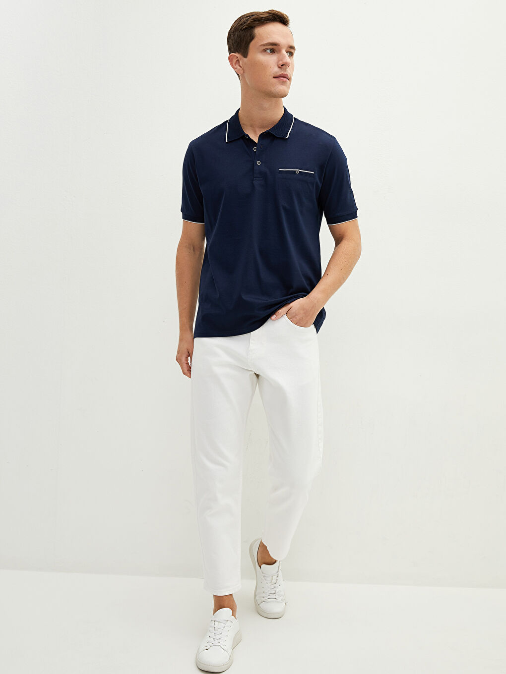 Lacivert Merserize Polo Yaka Kısa Kollu Erkek Tişört-2