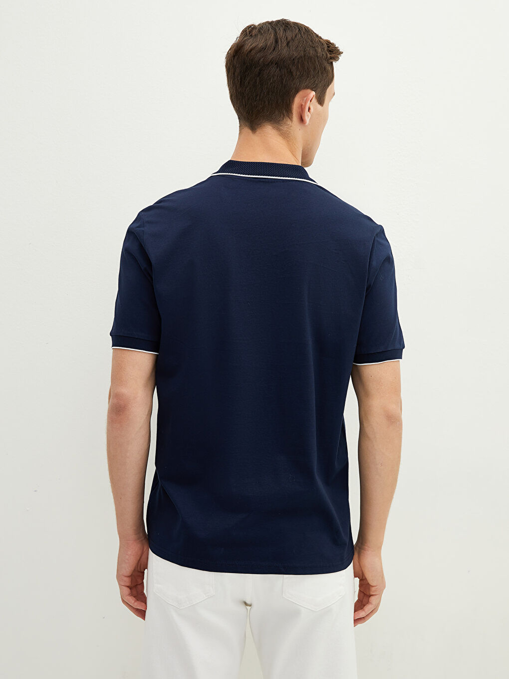 Lacivert Merserize Polo Yaka Kısa Kollu Erkek Tişört-3