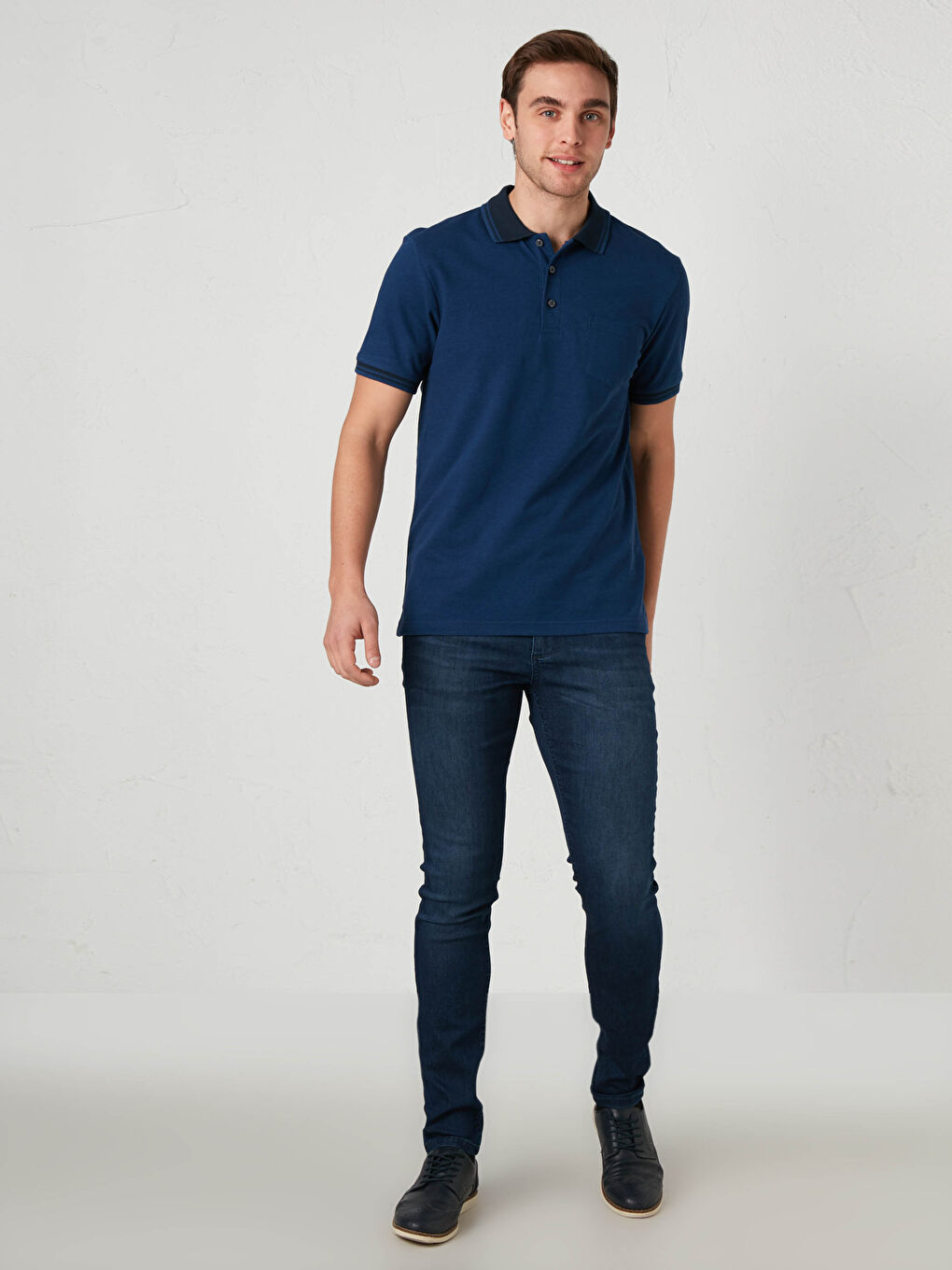 Mavi Polo Yaka Kısa Kollu Tişört-2