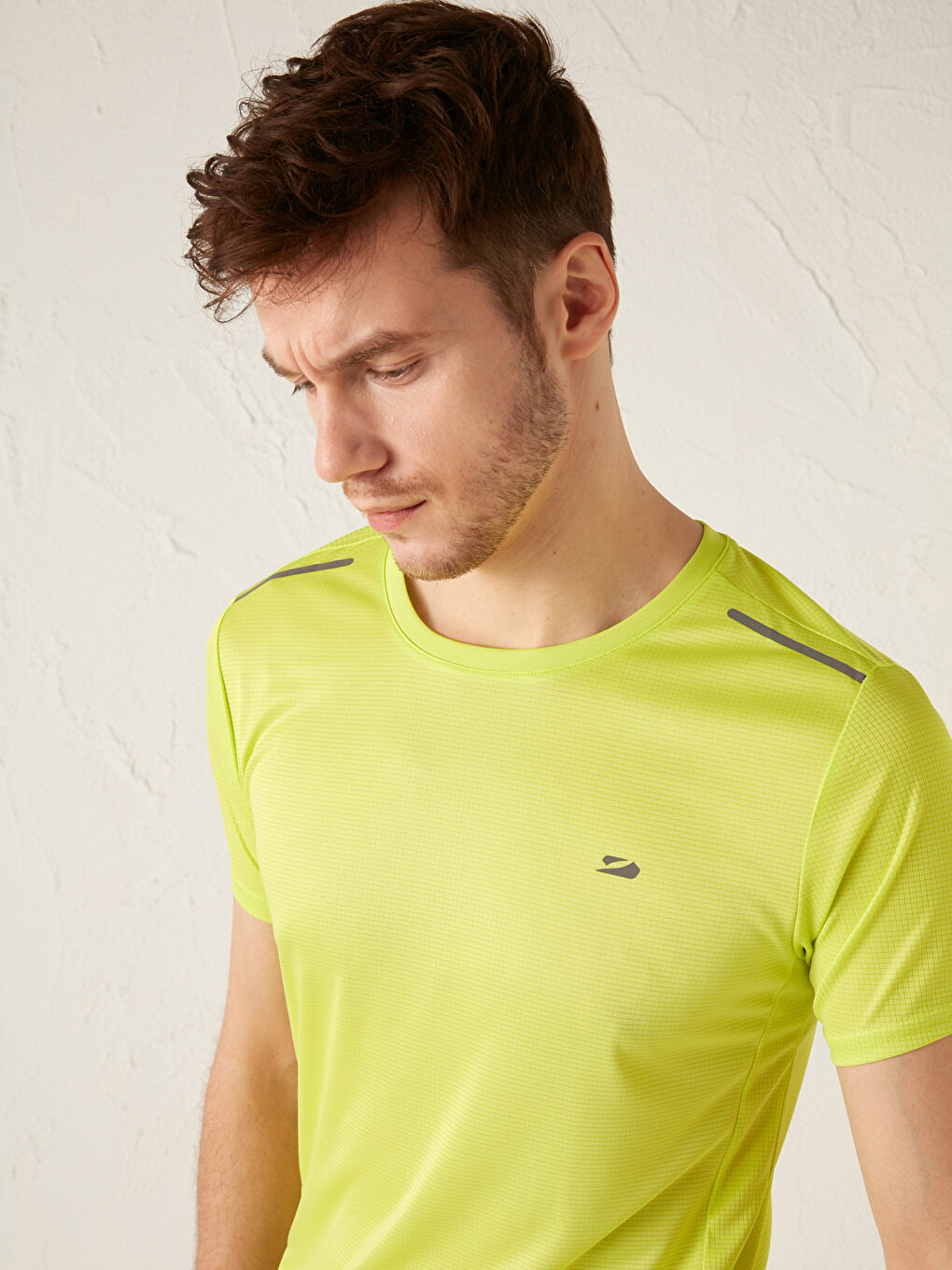 Yeşil Bisiklet Yaka Kısa Kollu Aktif Spor Erkek Tişört-1