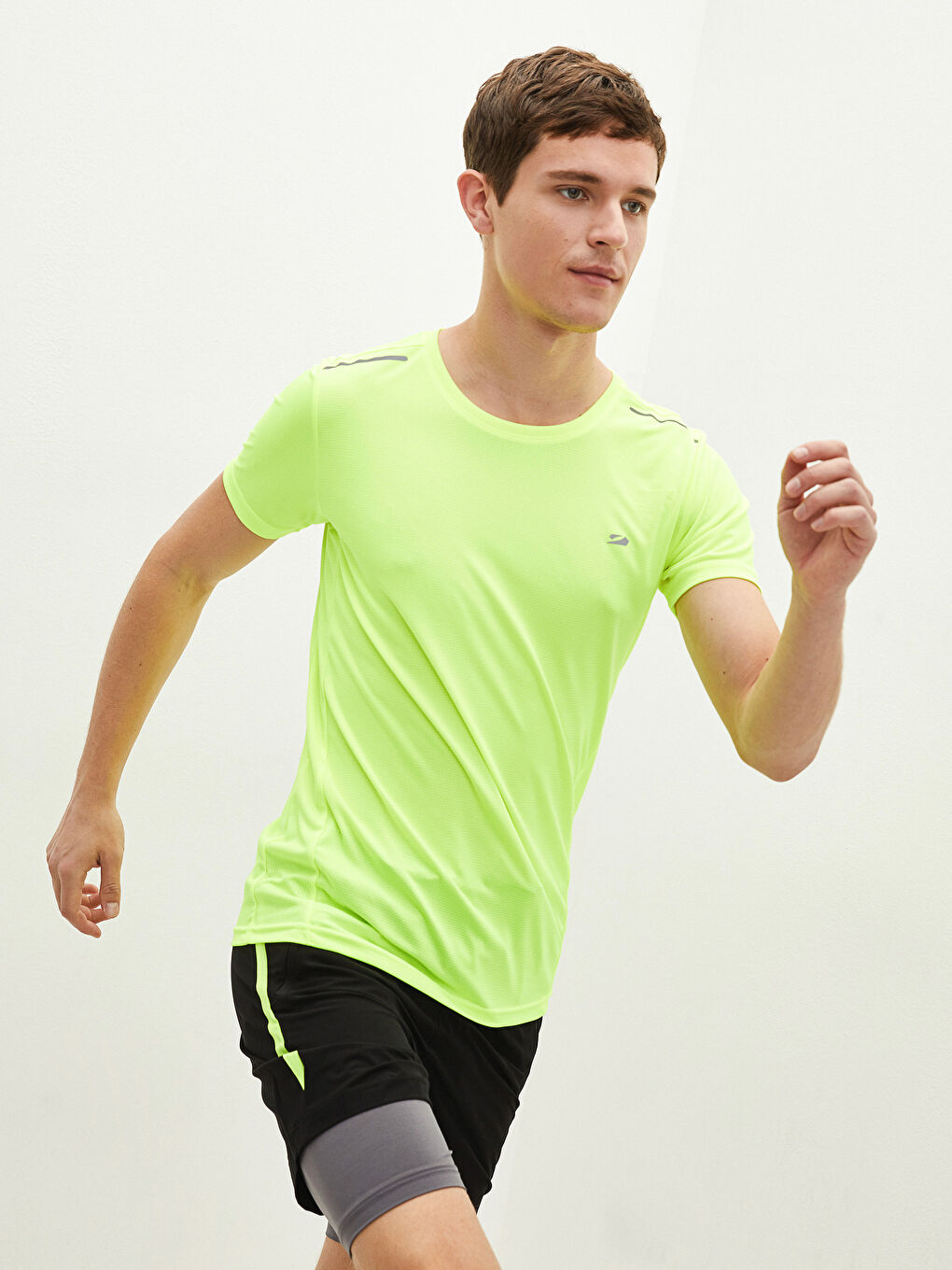 Sarı Bisiklet Yaka Kısa Kollu Aktif Spor Erkek Tişört