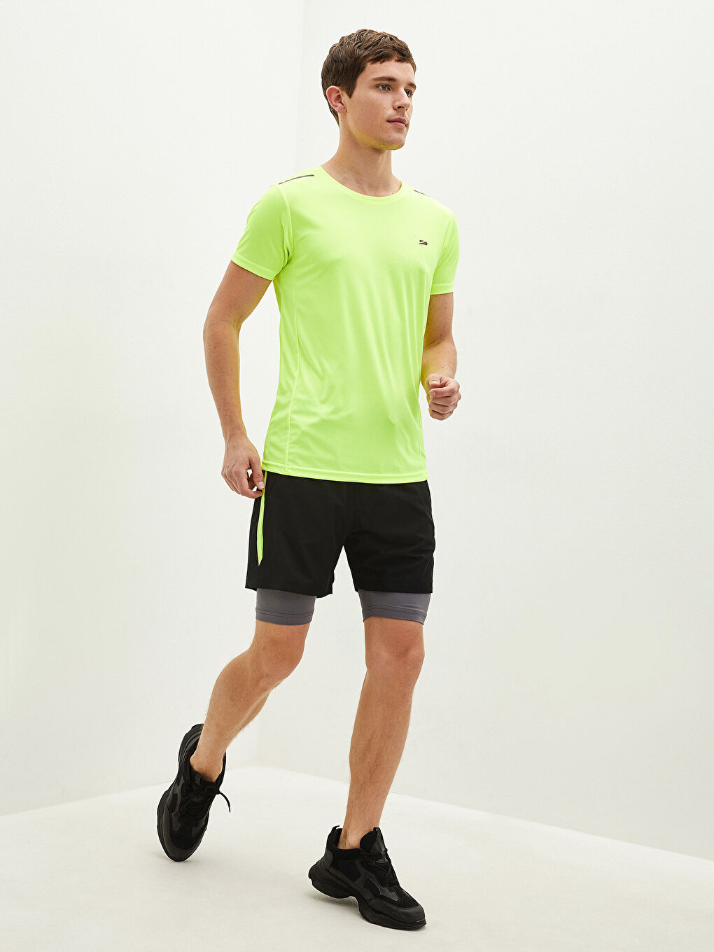 Sarı Bisiklet Yaka Kısa Kollu Aktif Spor Erkek Tişört-3