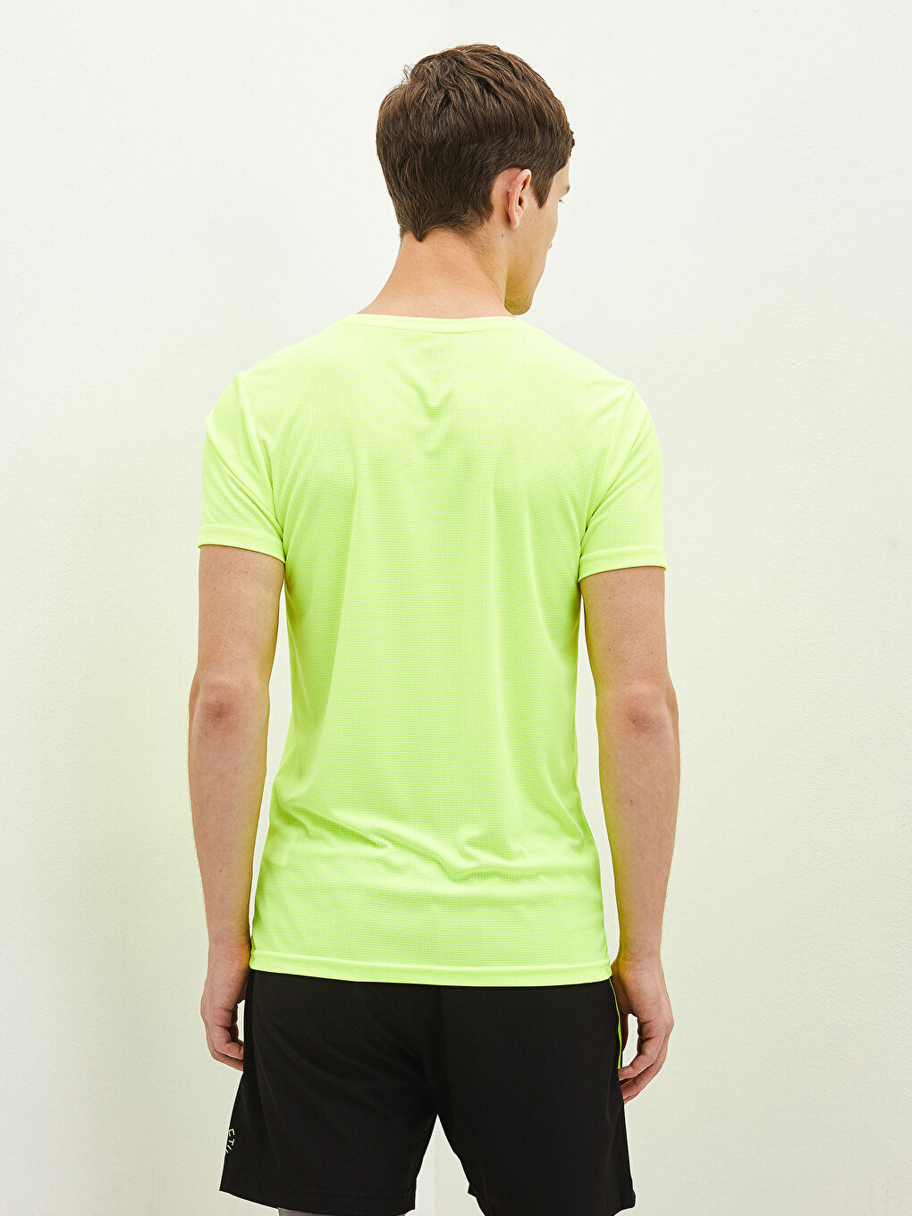 Sarı Bisiklet Yaka Kısa Kollu Aktif Spor Erkek Tişört-4