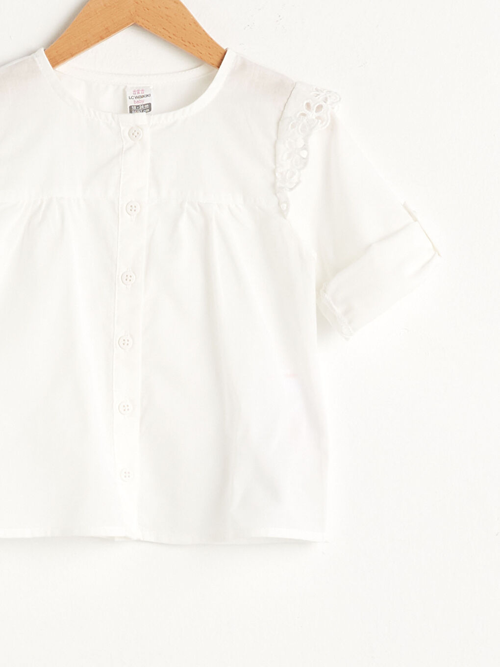 Chemise Bébé Fille à Manches Longues avec Détails en Dentelle et Col Rond-2