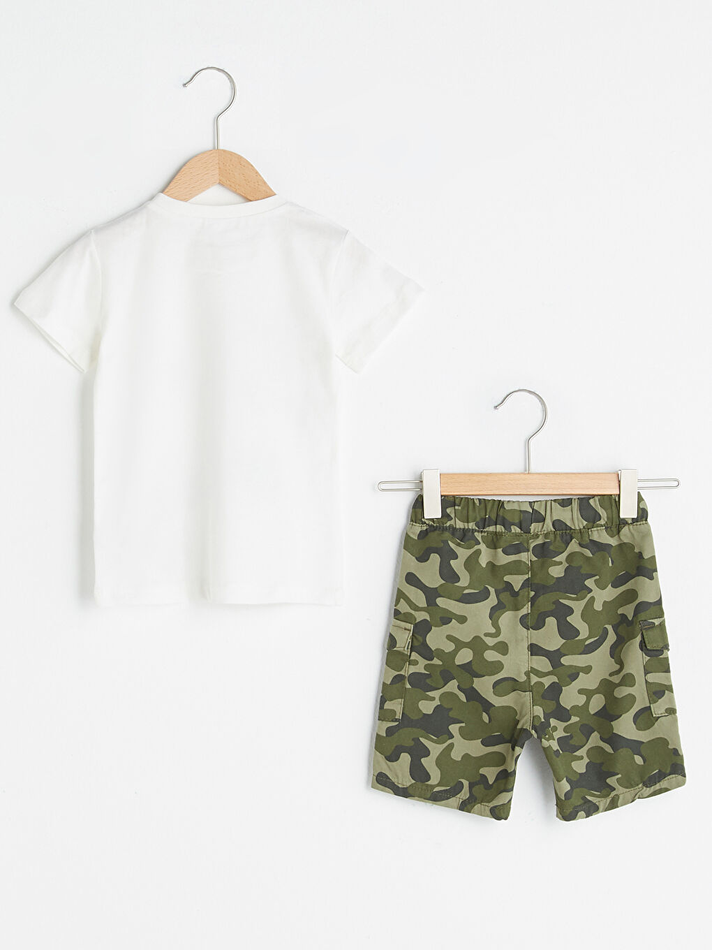 Ekru Bisiklet Yaka Kısa Kollu Baskılı Pamuklu Erkek Bebek Tişört ve Şort 2'li Takım-1