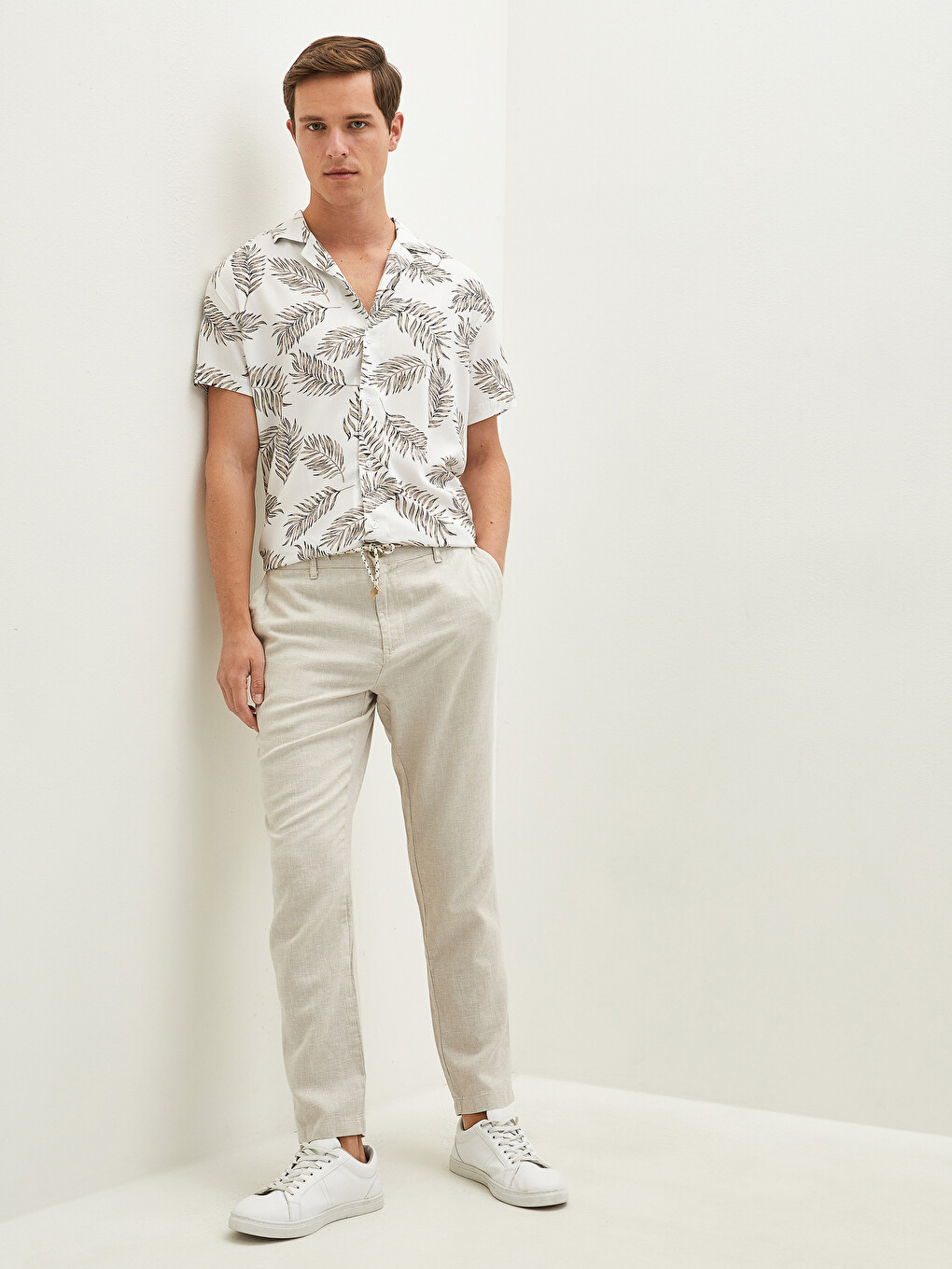 Slim Fit Lanene Muške Pantalone-2
