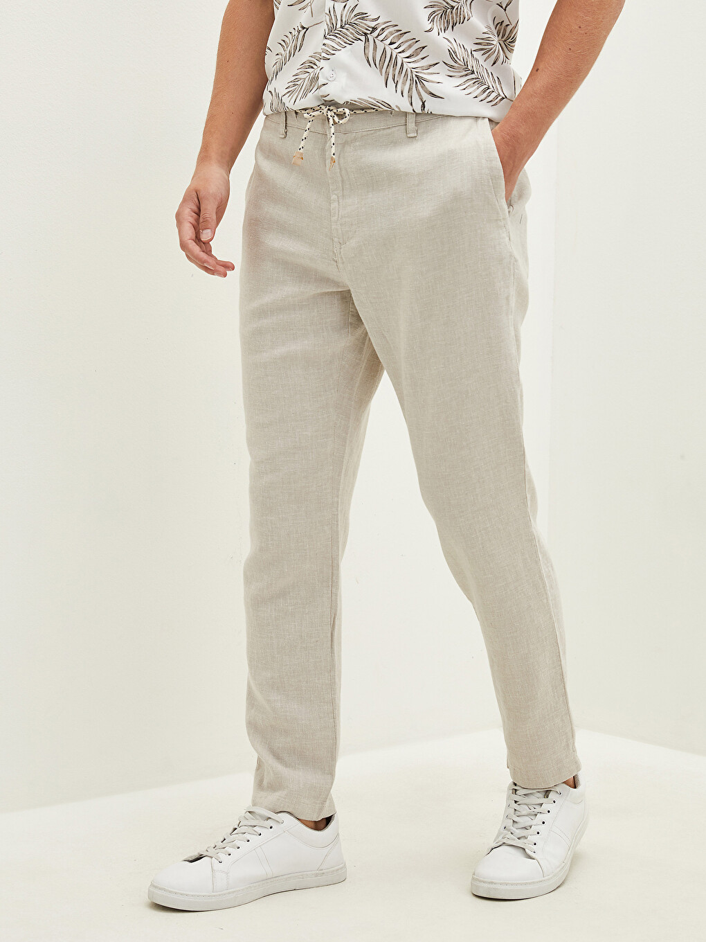 Slim Fit Lanene Muške Pantalone-3