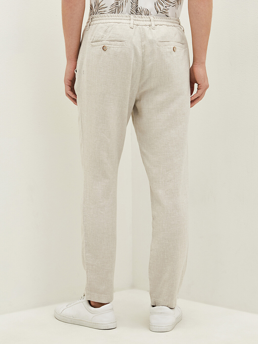 Slim Fit Lanene Muške Pantalone-4