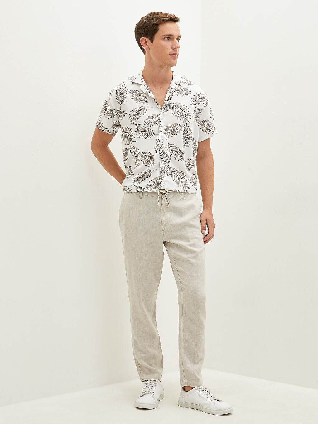 Slim Fit Lanene Muške Pantalone-1