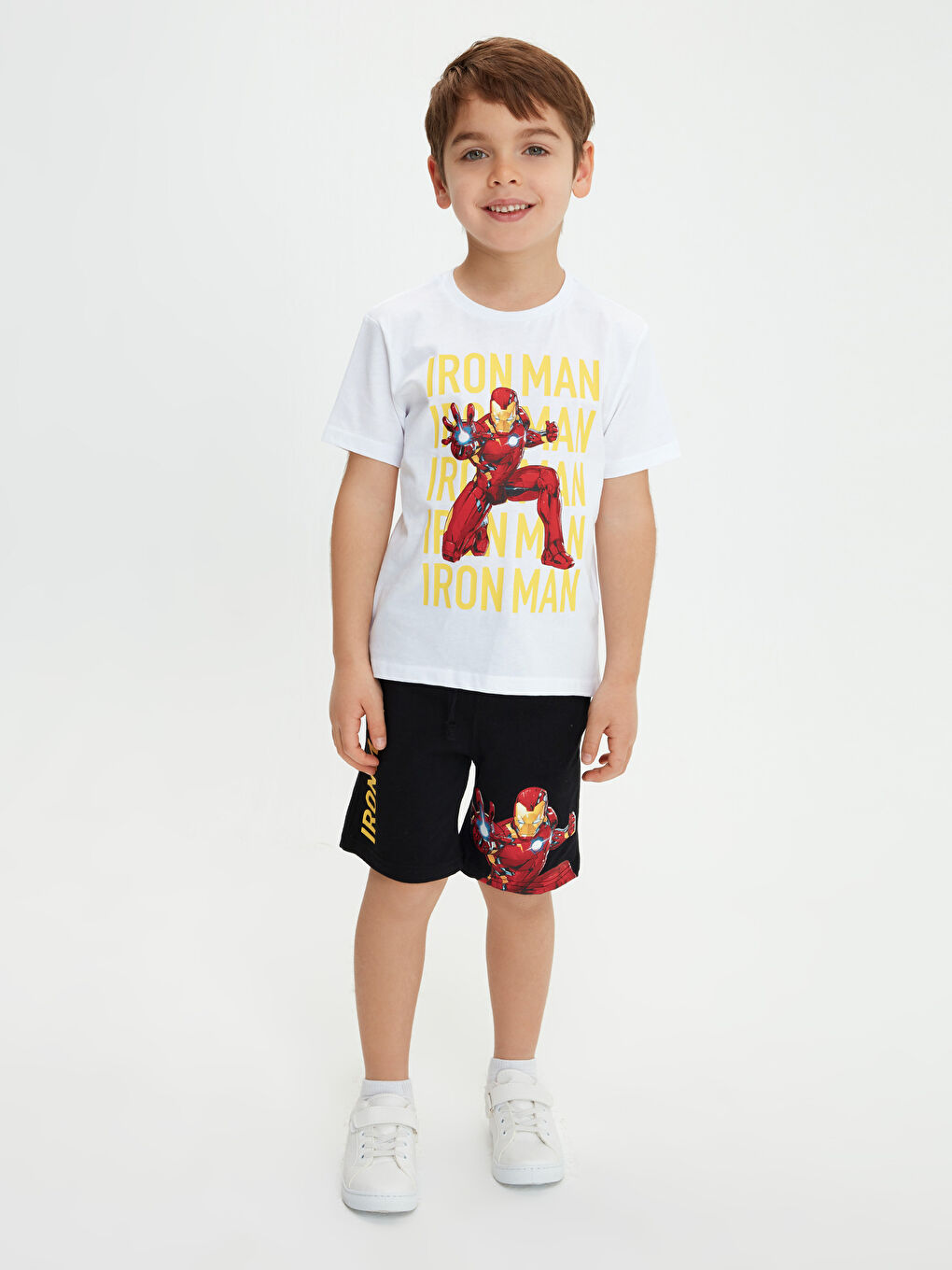 Crew Neck Iron Man Printed Short Sleeve Cotton Boy T-Shirt