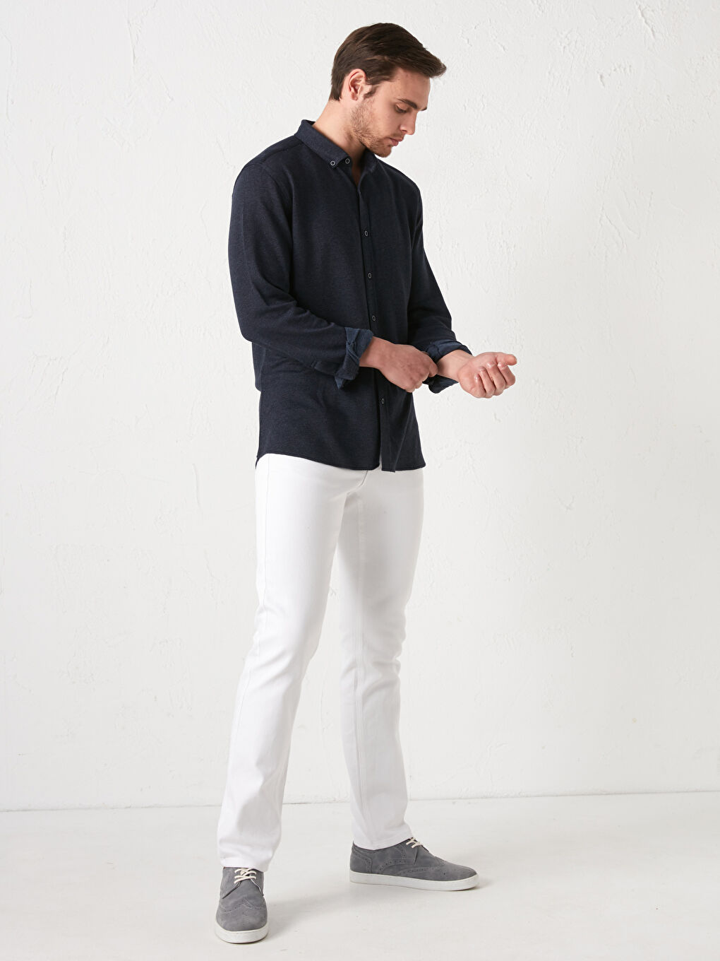 قميص رجالي قطن بأكمام طويلة وقصة ضيقة-2