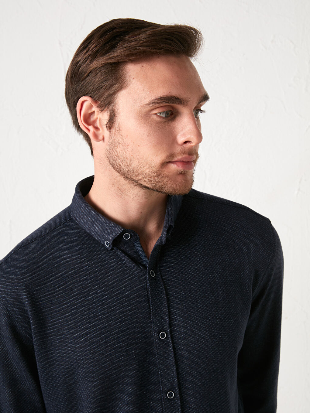 قميص رجالي قطن بأكمام طويلة وقصة ضيقة-3