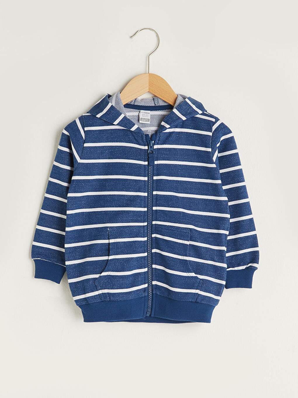 Lacivert Kapüşonlu Uzun Kollu Çizgili Erkek Bebek Fermuarlı Erkek Bebek Sweatshirt