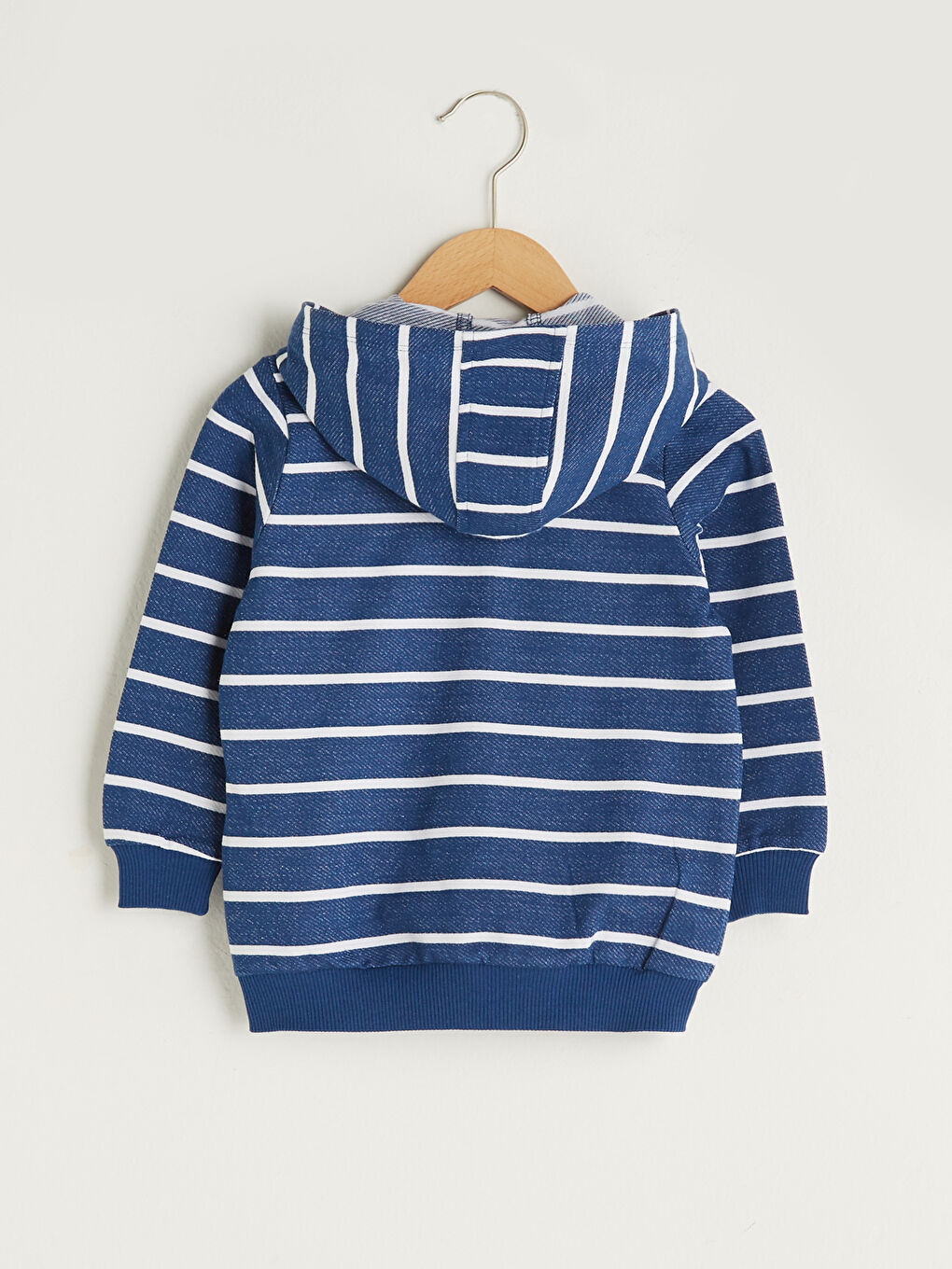 Lacivert Kapüşonlu Uzun Kollu Çizgili Erkek Bebek Fermuarlı Erkek Bebek Sweatshirt-1
