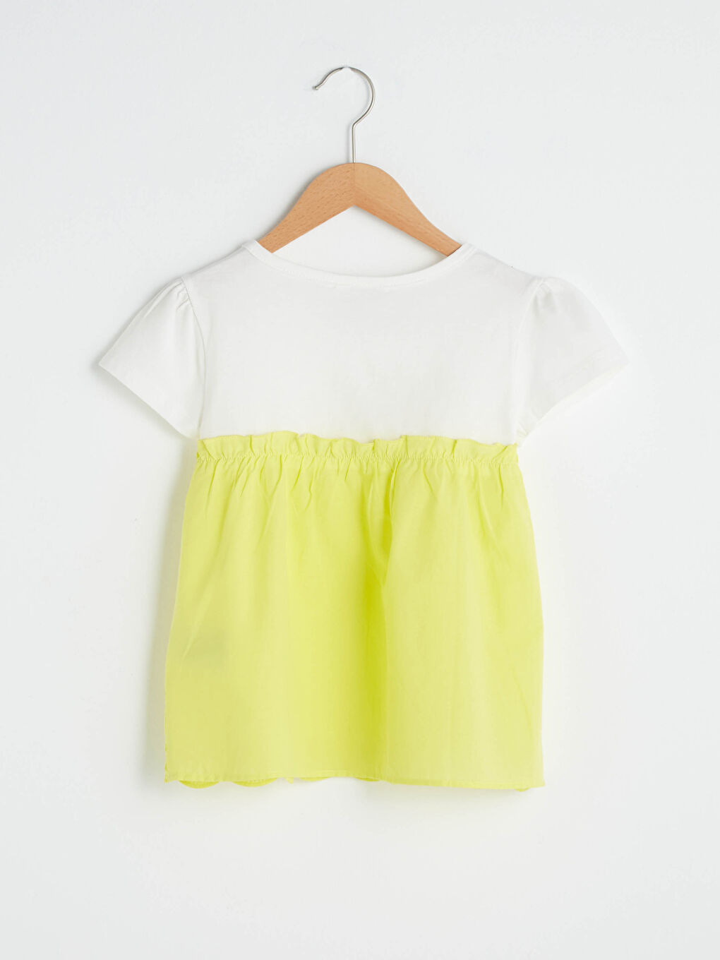 Crew Neck Scalloped Detail Short Sleeve Girls' Blouse-2