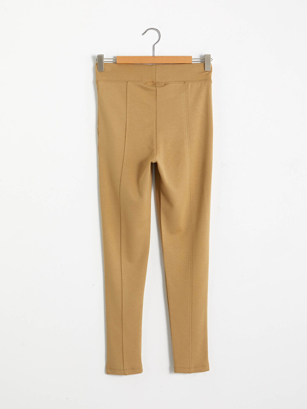 Bej Beli Lastikli Düz Tayt-6