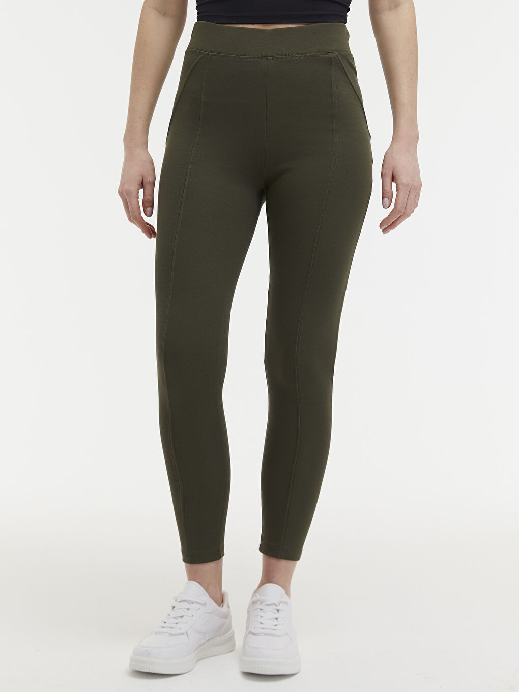 Elasticated Waist Plain Leggings-1