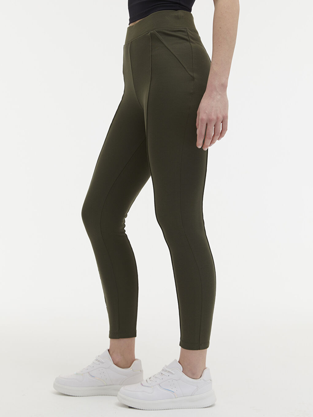 Elasticated Waist Plain Leggings-2