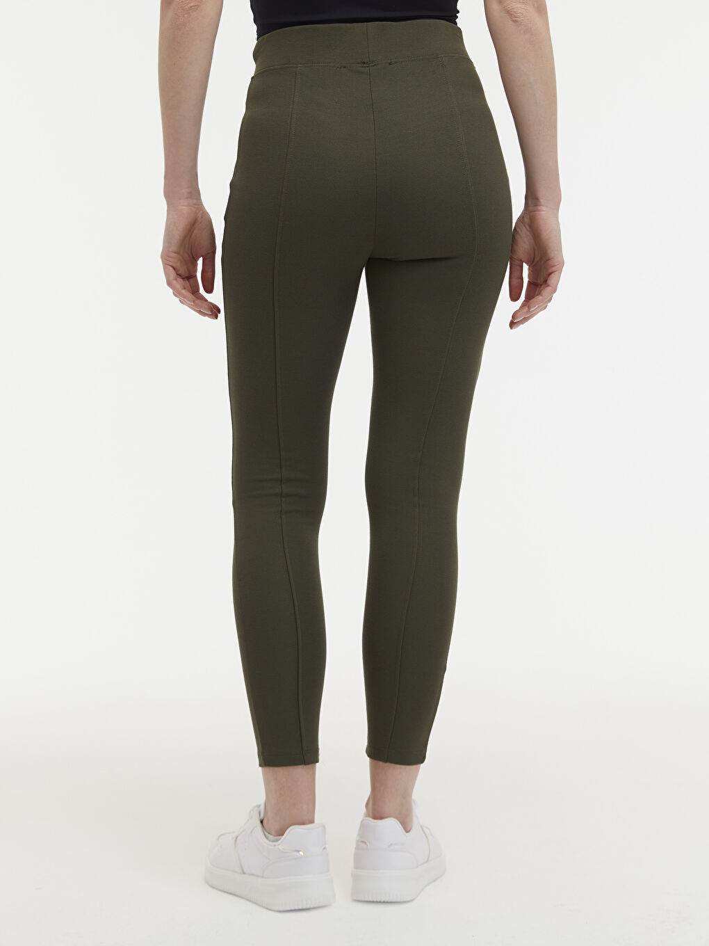Elasticated Waist Plain Leggings-3