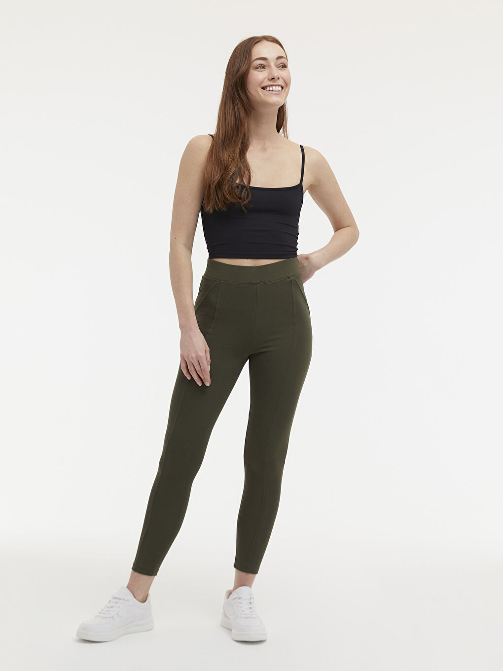 Elasticated Waist Plain Leggings-4