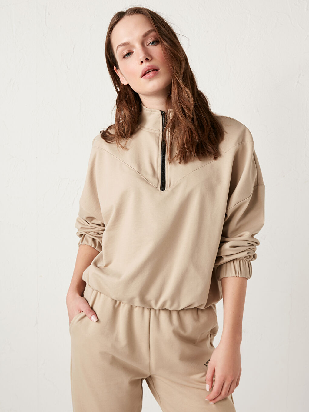 Stand-up Collar Zipper Sweatshirt-5