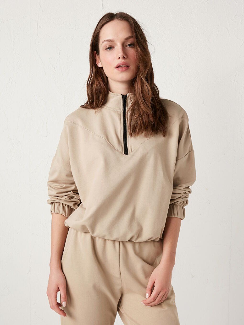 Stand-up Collar Zipper Sweatshirt-6