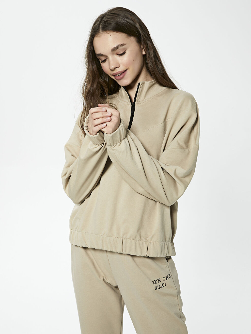 Stand-up Collar Zipper Sweatshirt