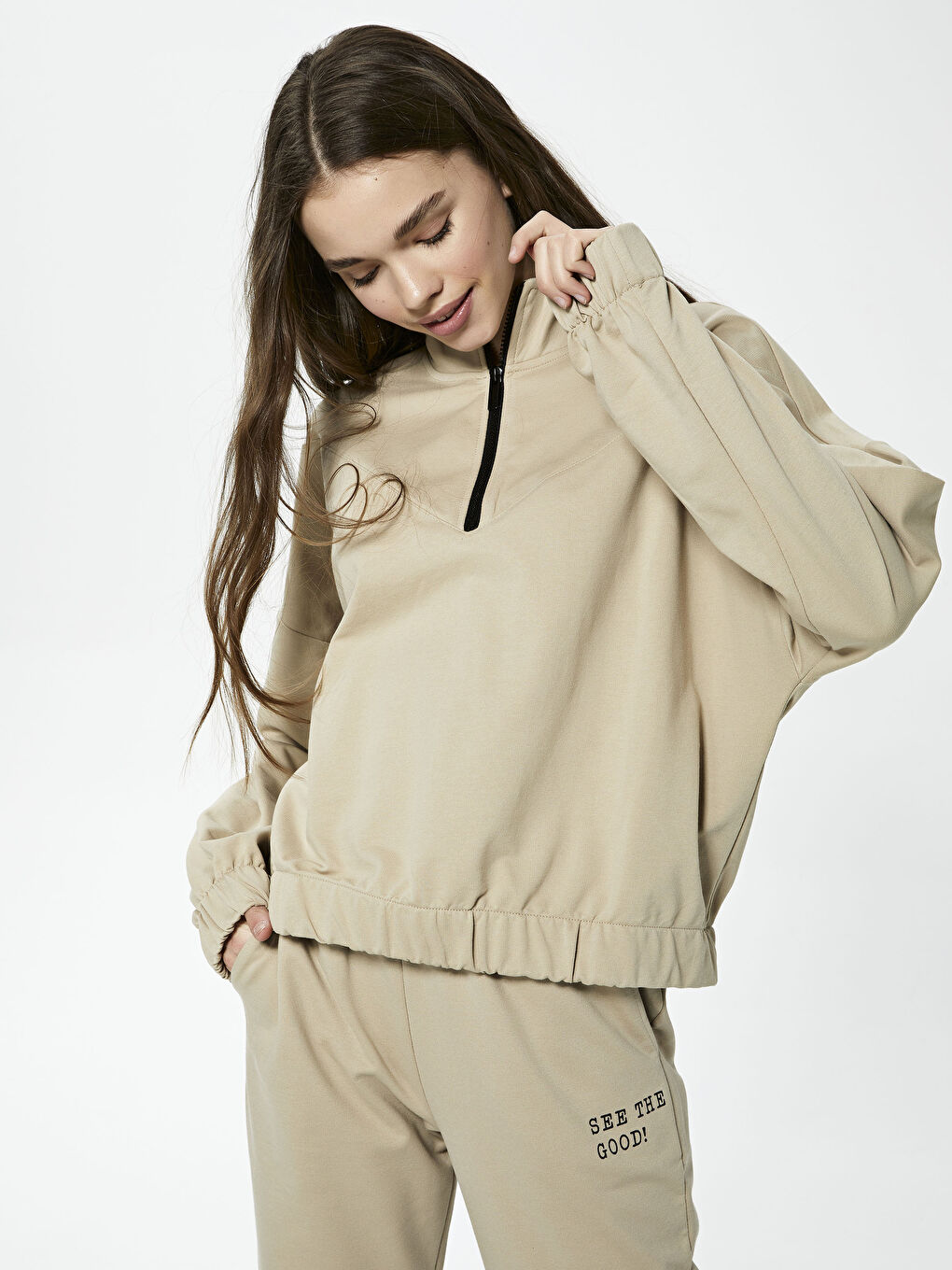 Stand-up Collar Zipper Sweatshirt-1