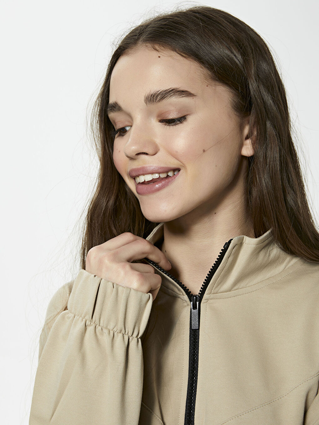 Stand-up Collar Zipper Sweatshirt-2