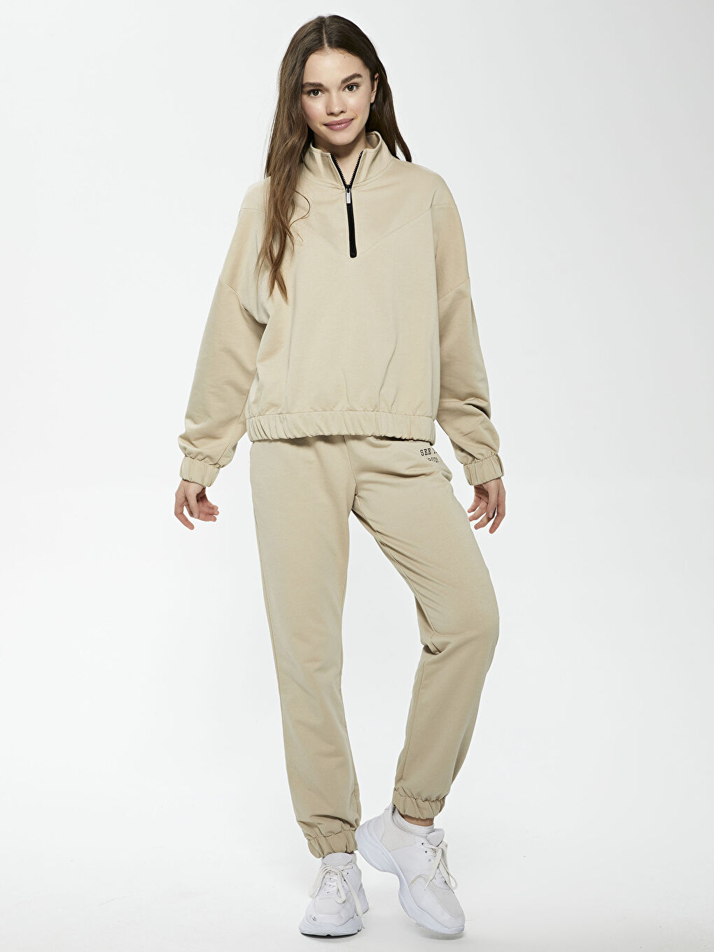 Stand-up Collar Zipper Sweatshirt-3