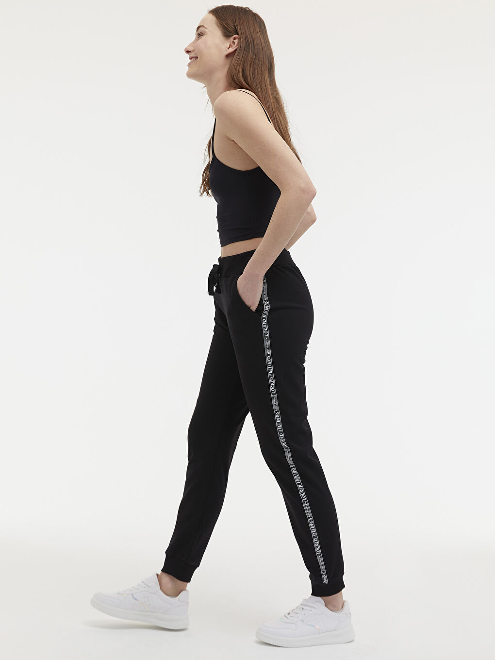 Women's Tracksuit Bottom With Elastic Waist Stripe Printed Slogan -S16179Z8-CVL