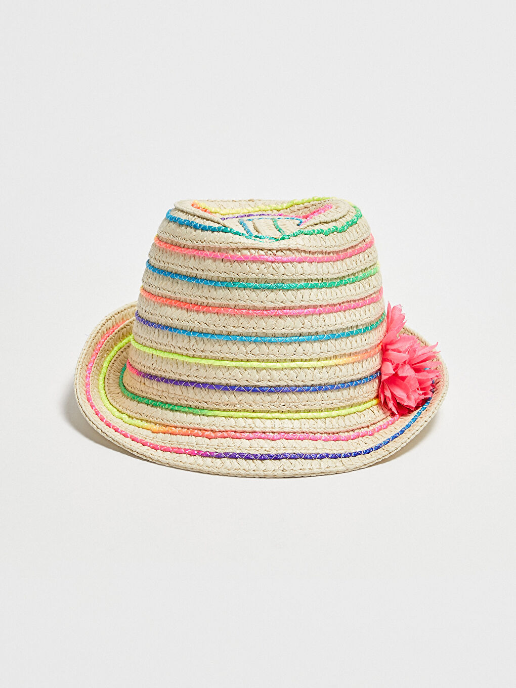 ზოლიანი ზოლი დეტალური ჩვილის გოგოს ჩალის ქუდი