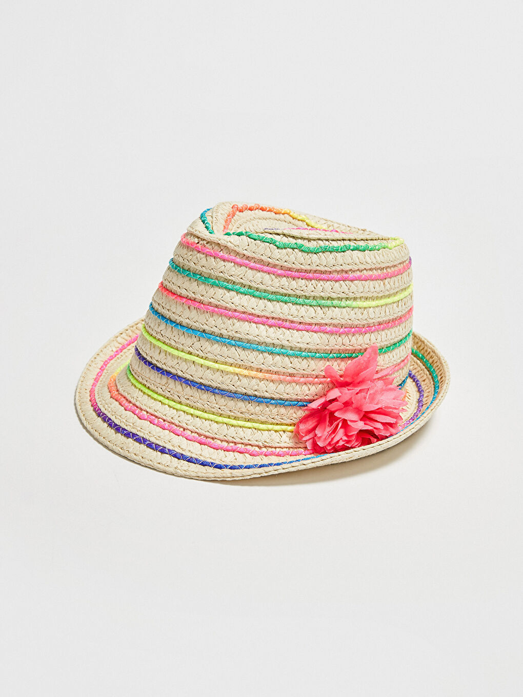 ზოლიანი ზოლი დეტალური ჩვილის გოგოს ჩალის ქუდი-1