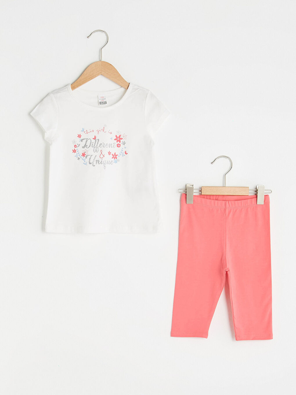 Crew Neck Short Sleeve Printed Cotton Baby Girl T-Shirt and Tights