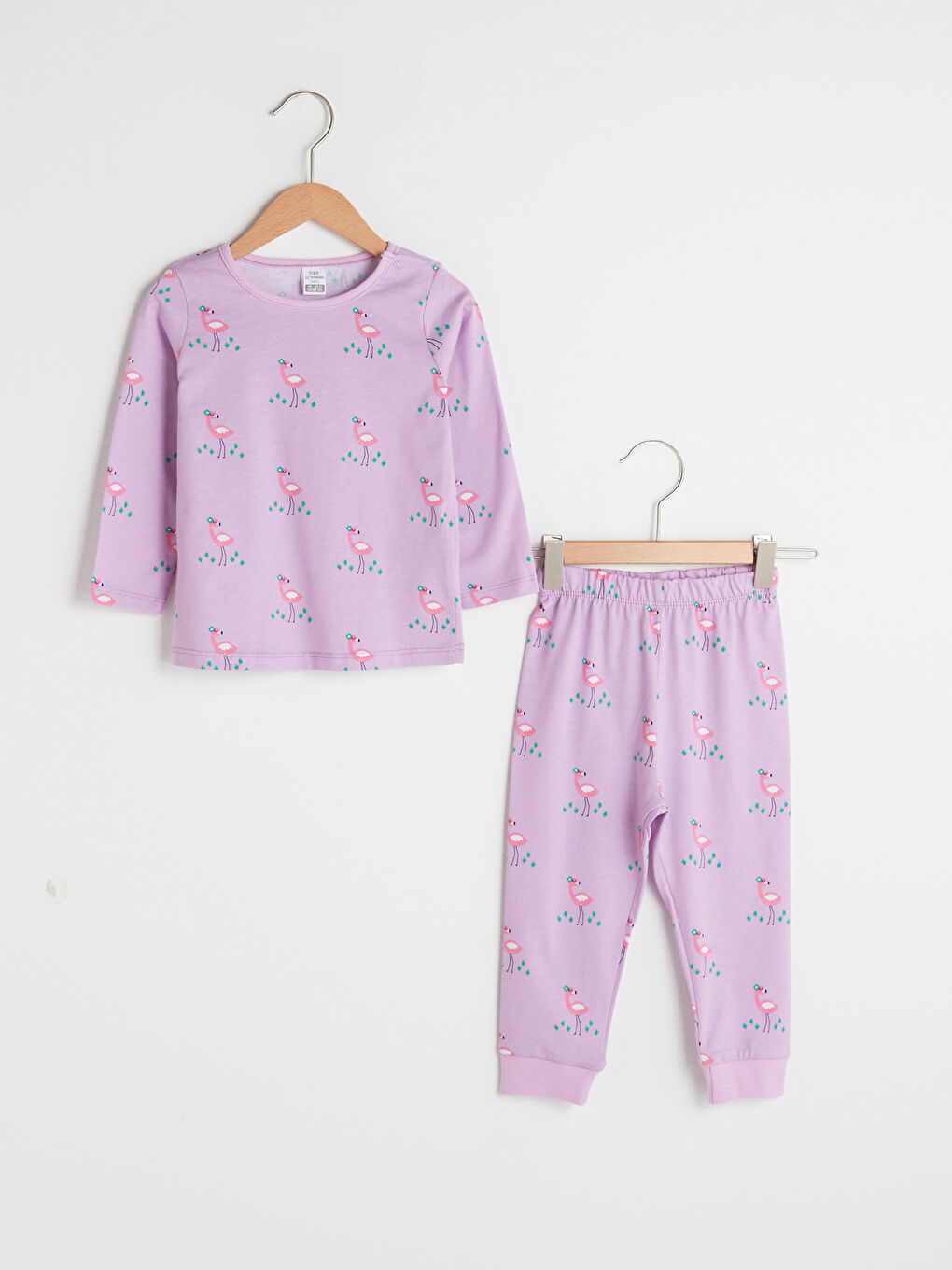 Mor Bisiklet Yaka Uzun Kol Baskılı Pamuklu Kız Bebek Pijama Takımı