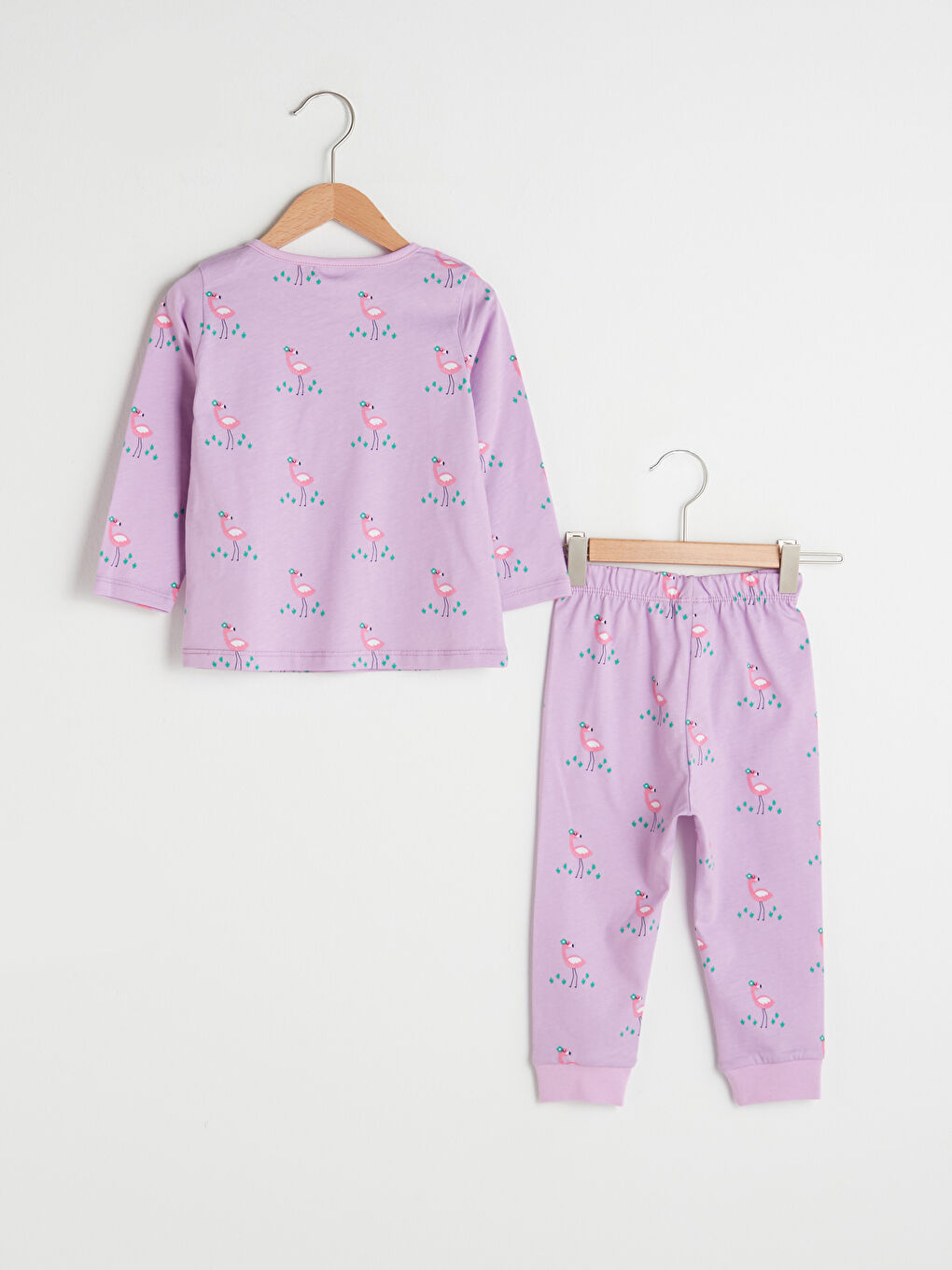 Mor Bisiklet Yaka Uzun Kol Baskılı Pamuklu Kız Bebek Pijama Takımı-1