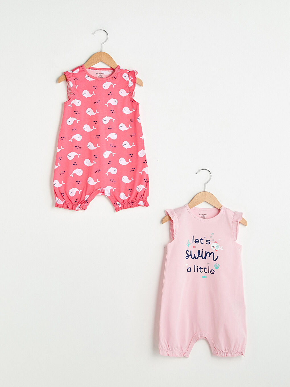 Pembe Bisiklet Yaka Baskılı Pamuklu Kız Bebek Tulum 2'li