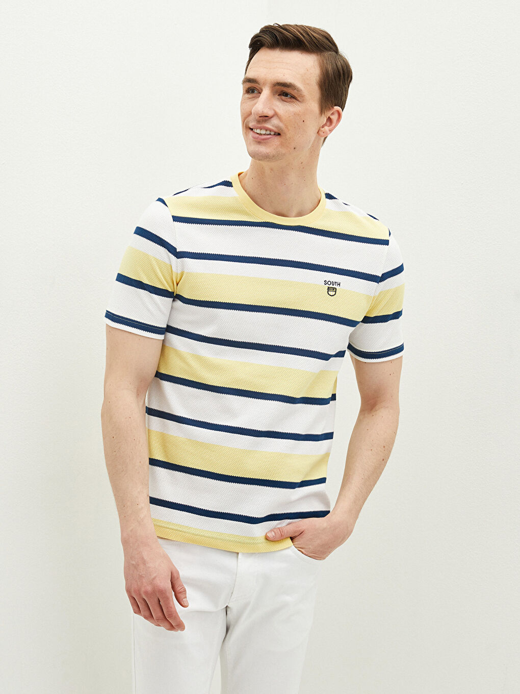 Crew Neck Short Sleeve Striped Jersey Men's T-Shirt
