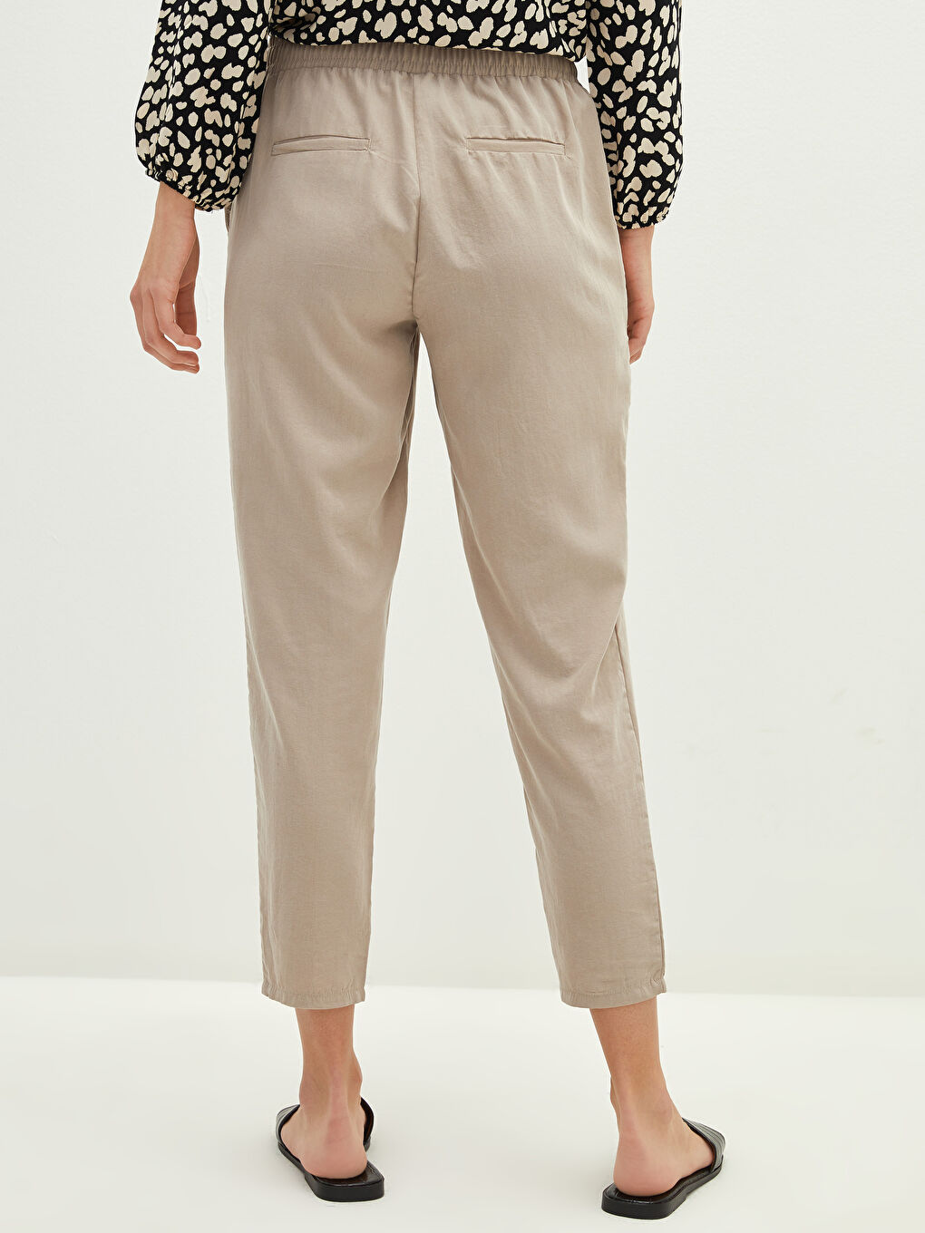 Elastic Waist Straight Comfort Fit Harem Trousers With Pocket Detail-3