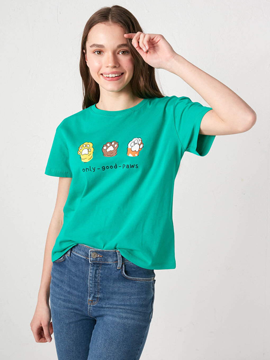 Женская футболка с круглым вырезом и короткими рукавами с принтом-1