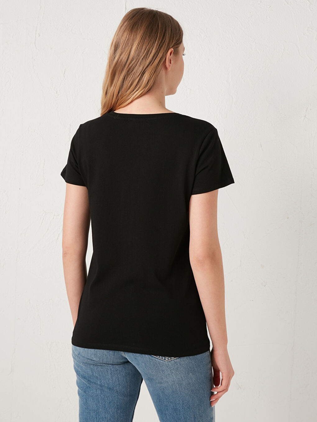 Siyah Bisiklet Yaka Slogan Baskılı Tişört-4