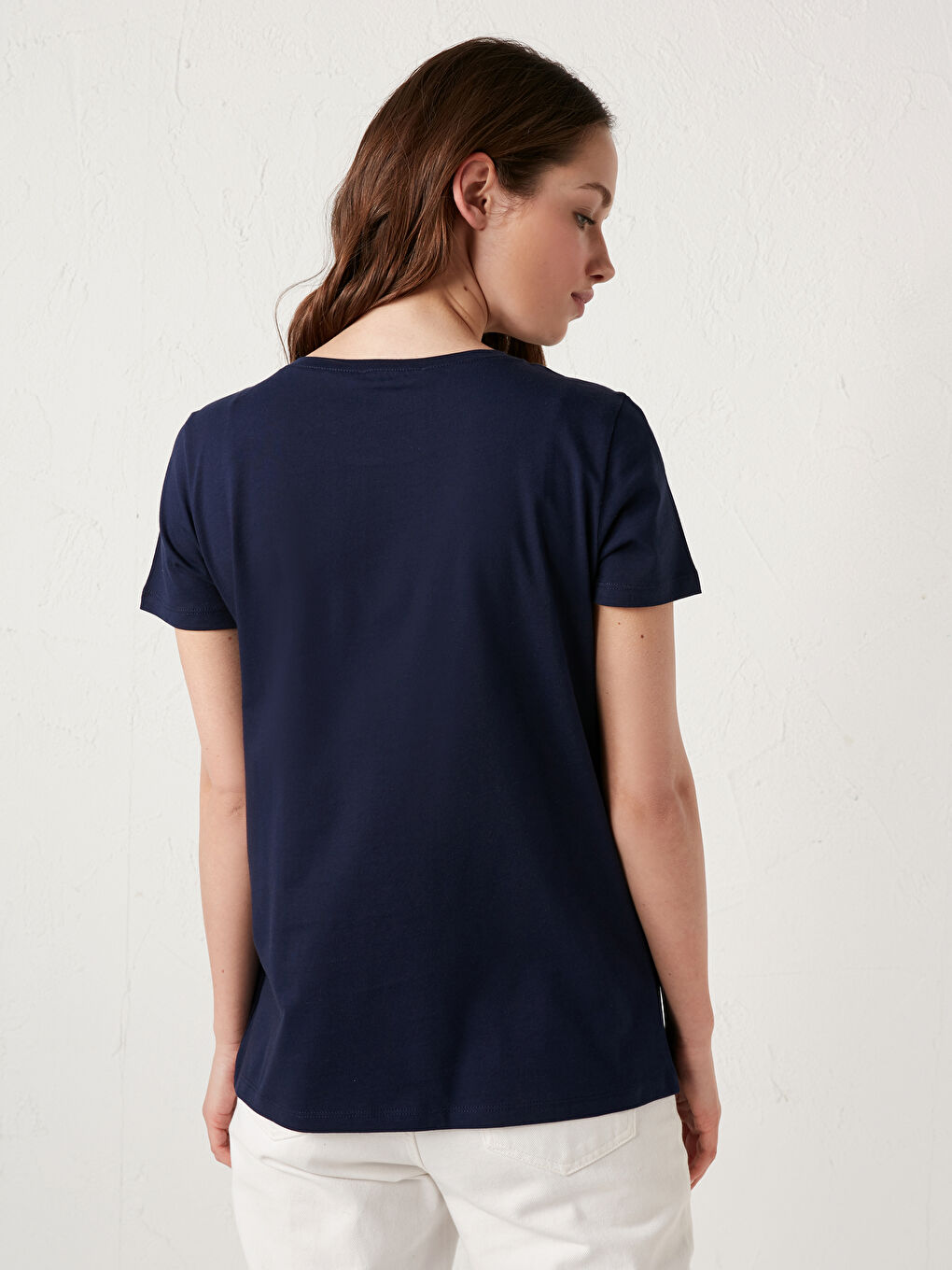 Lacivert Bisiklet Yaka Slogan Baskılı Tişört-4