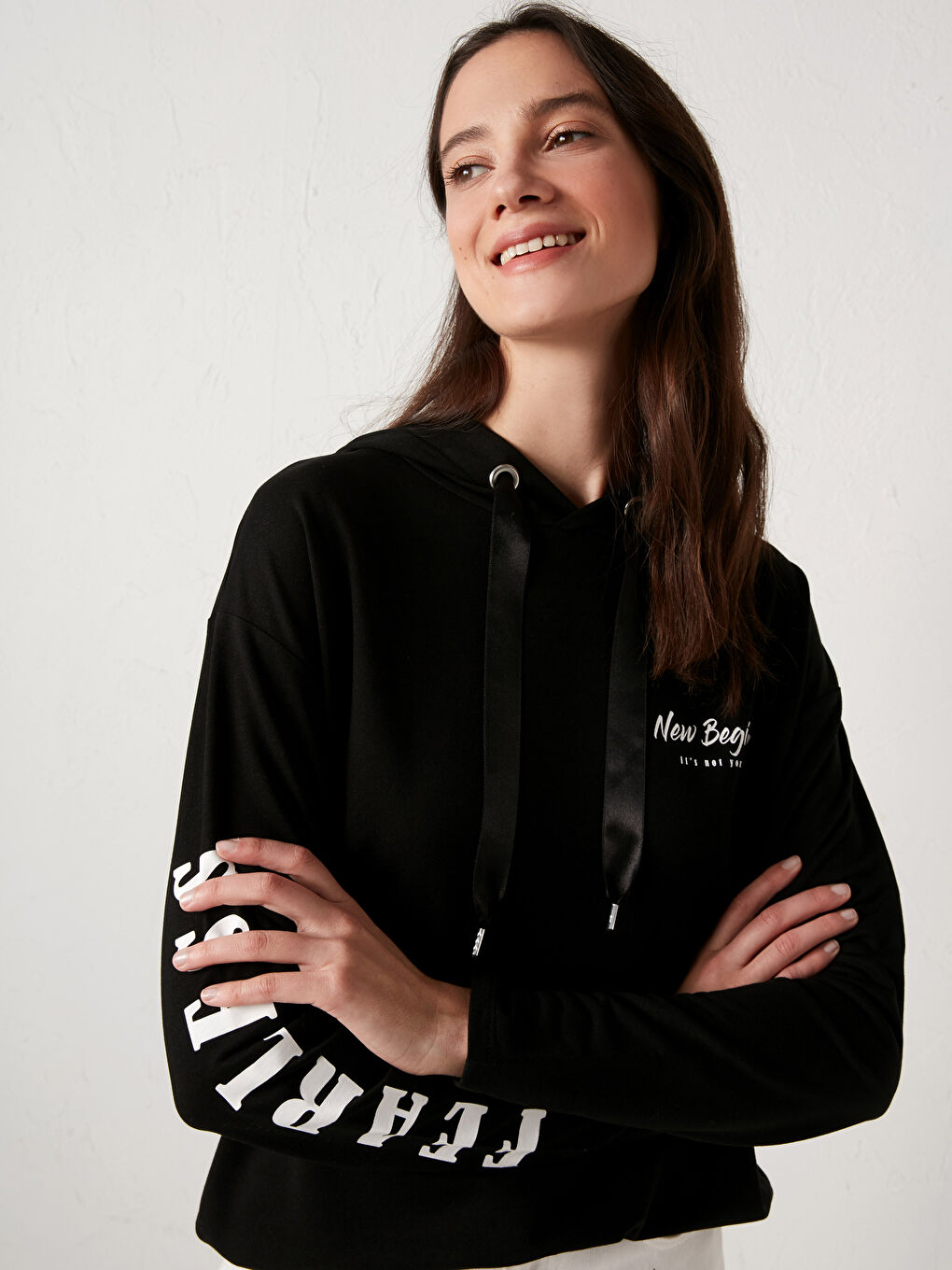 Hooded Slogan Printed Sweatshirt-2