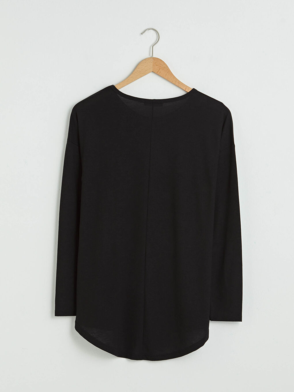 Siyah Bisiklet Yaka Baskılı Uzun Kollu Kadın Tişört-6